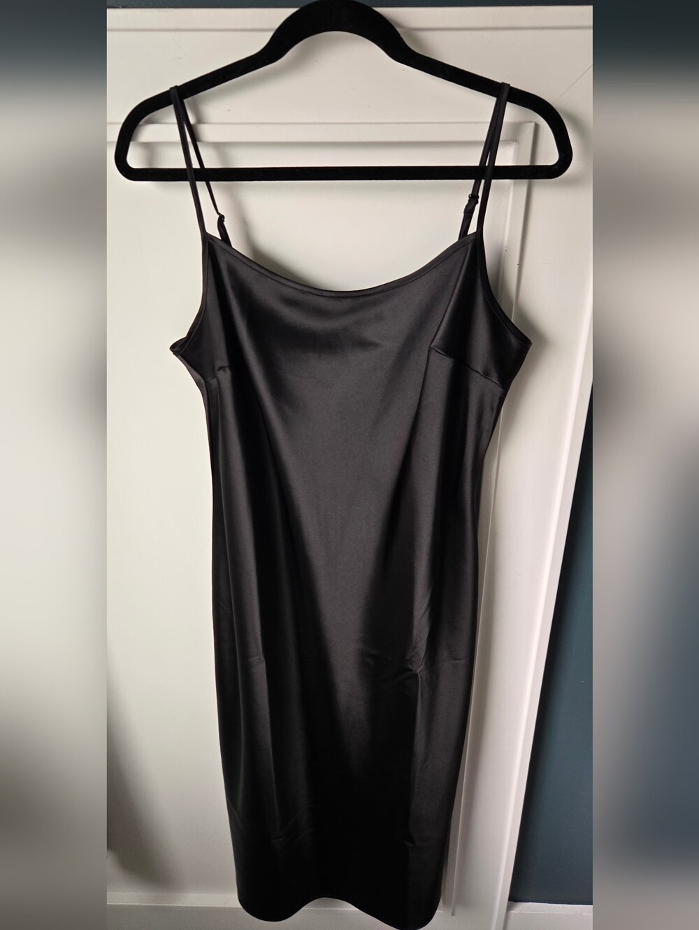 Montgomery Post Sleek Black Satin Slip Dress